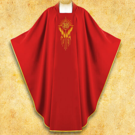 Chasuble brodée IHS avec Épis rouges