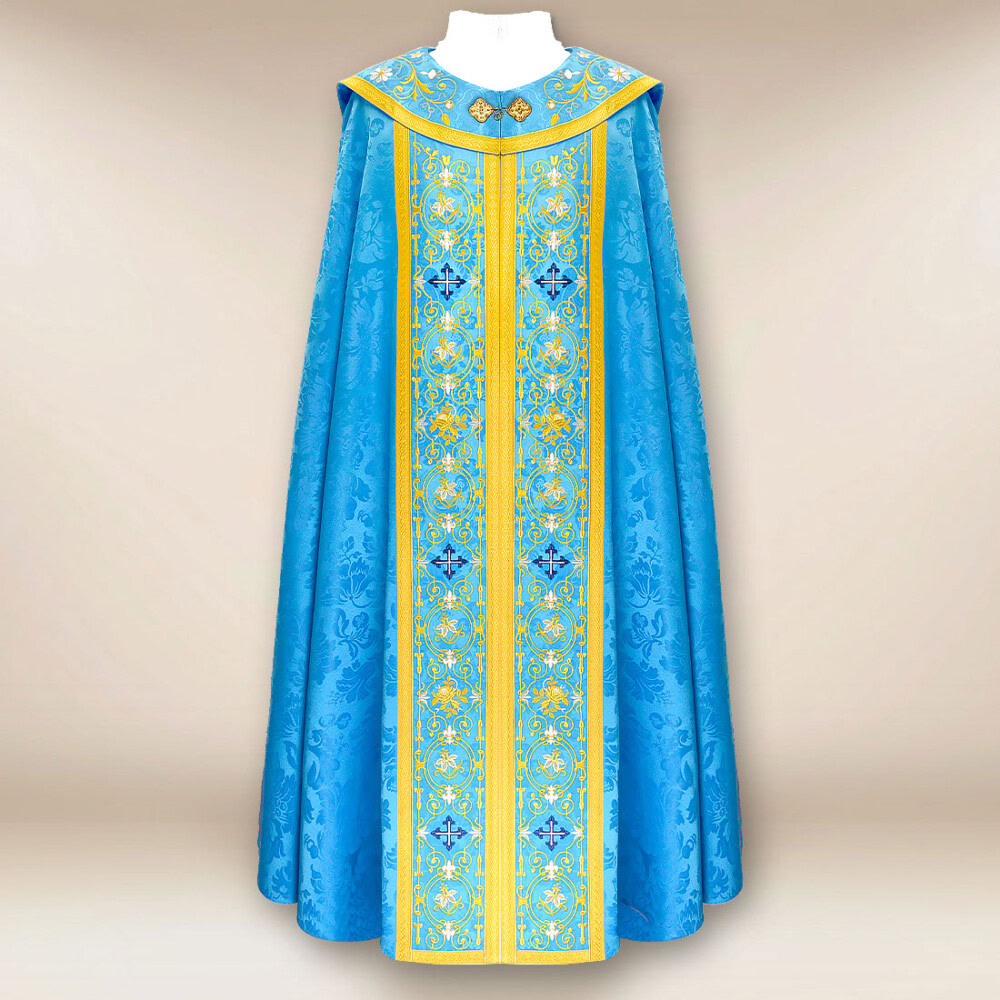 chape brodée mariale bleue