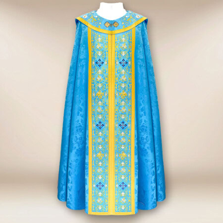 chape brodée mariale bleue