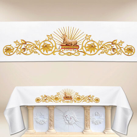 Nappe d’autel avec broderie frontale Agneau