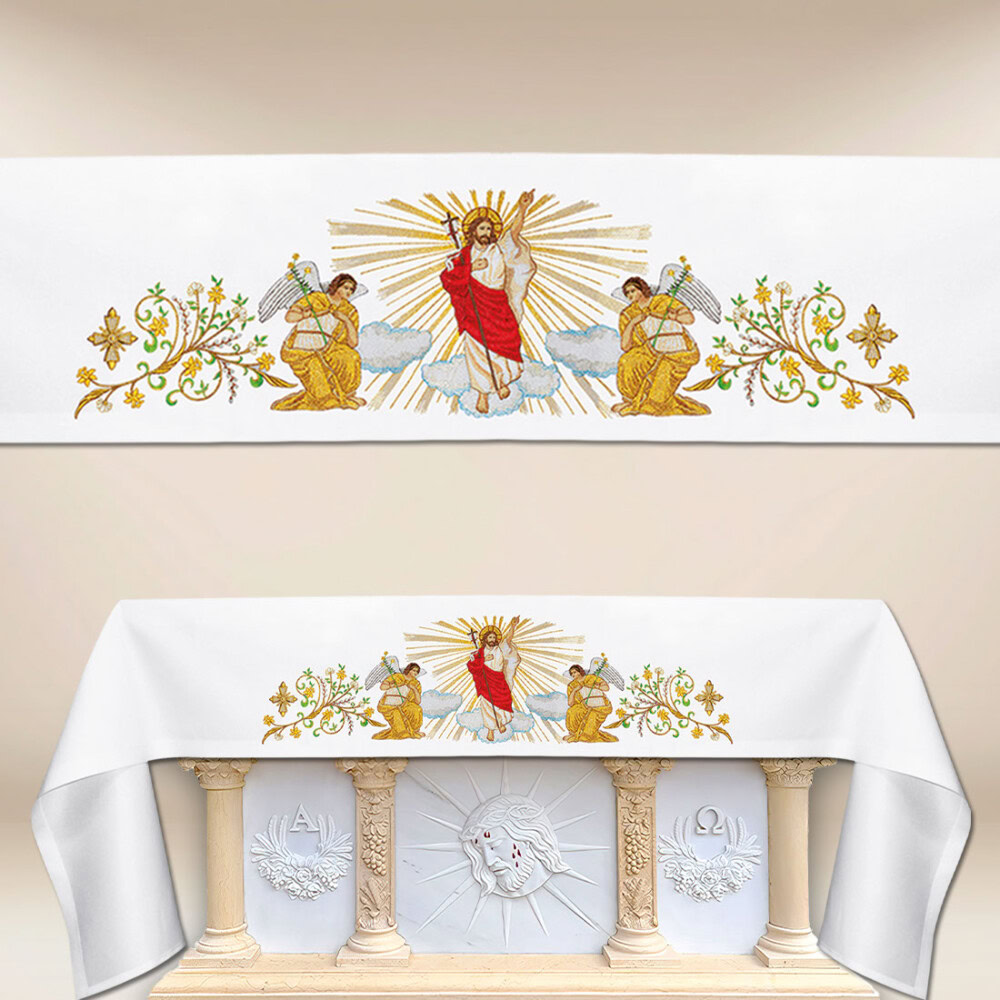 Nappe d’autel avec broderie – Résurrection du Seigneur