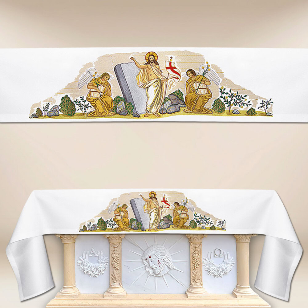 Nappe d’autel avec broderie Jésus Ressuscité