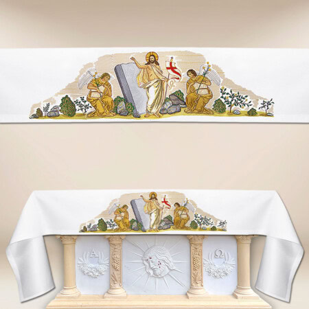 Nappe d’autel avec broderie Jésus Ressuscité