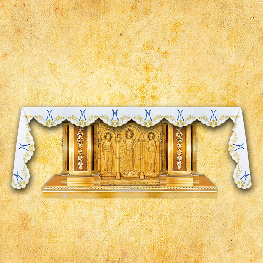 Nappe d’autel mariale brodée sur trois côtés 280x115cm