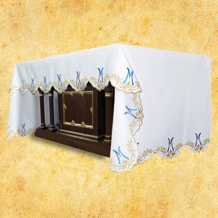 Nappe d’autel mariale brodée sur trois côtés 280x115cm
