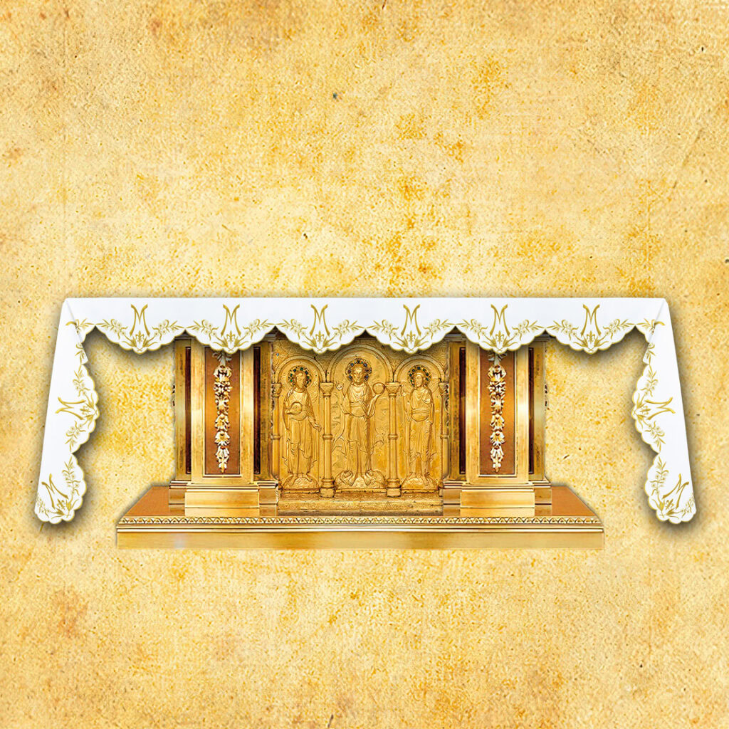 Nappe d’autel mariale avec broderie sur trois côtés 280x115cm