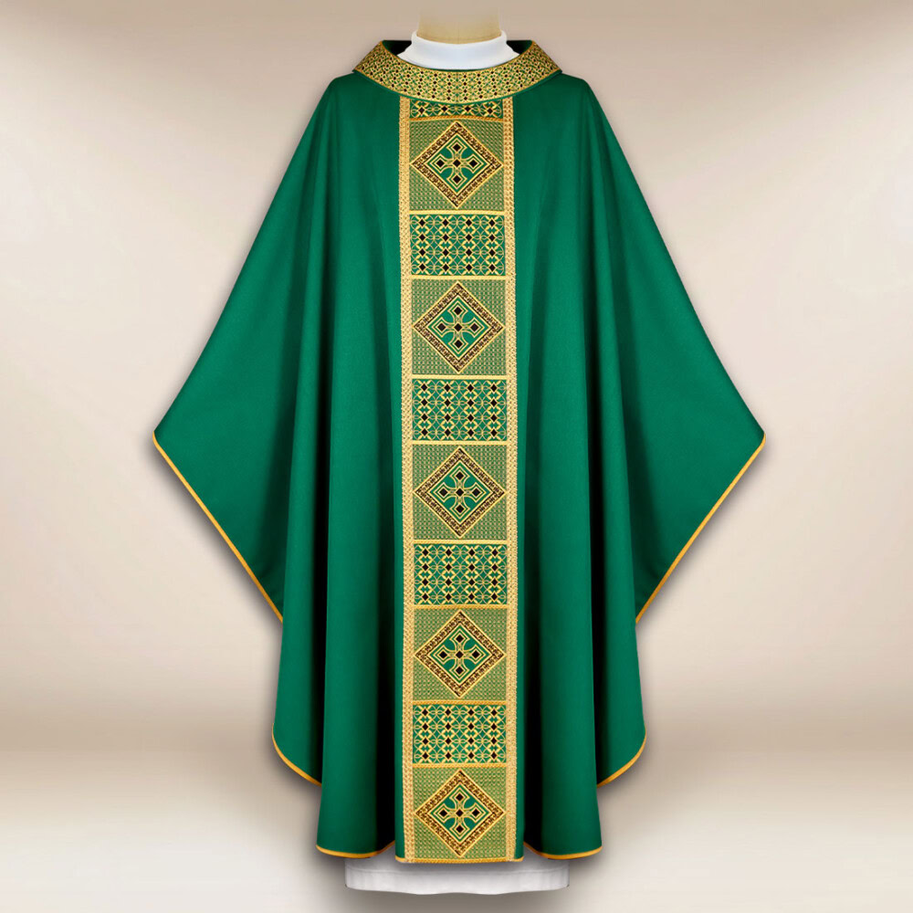 Chasuble liturgique verte brodée