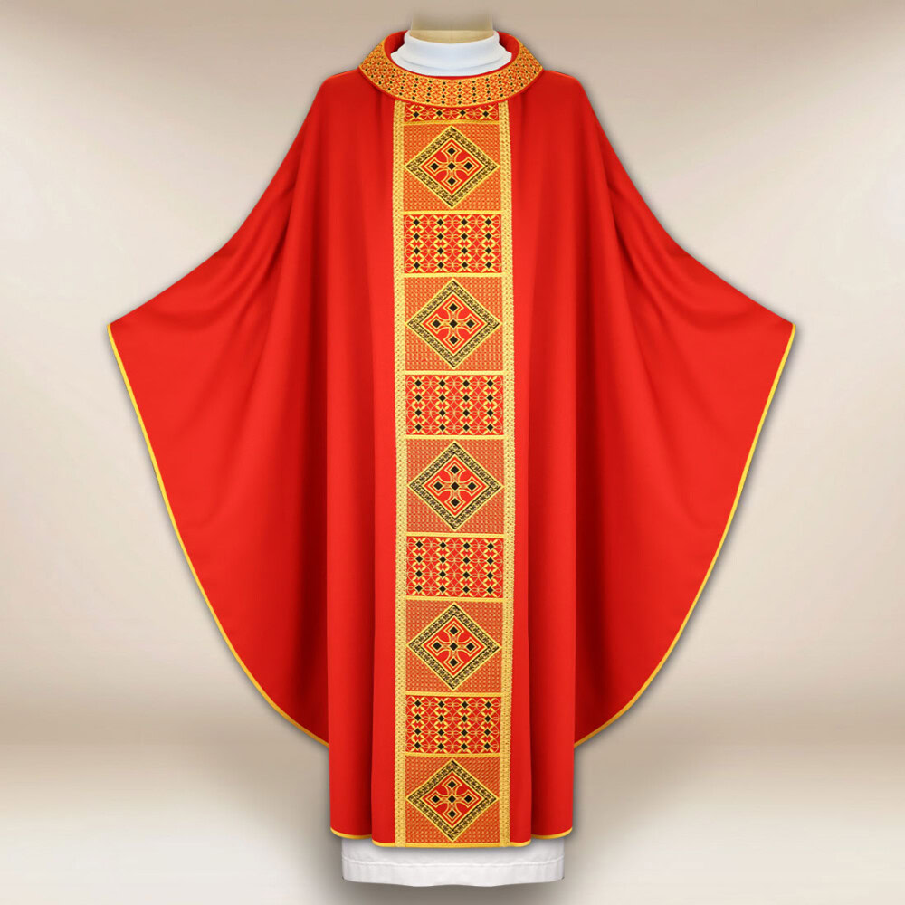 Chasuble liturgique rouge brodée