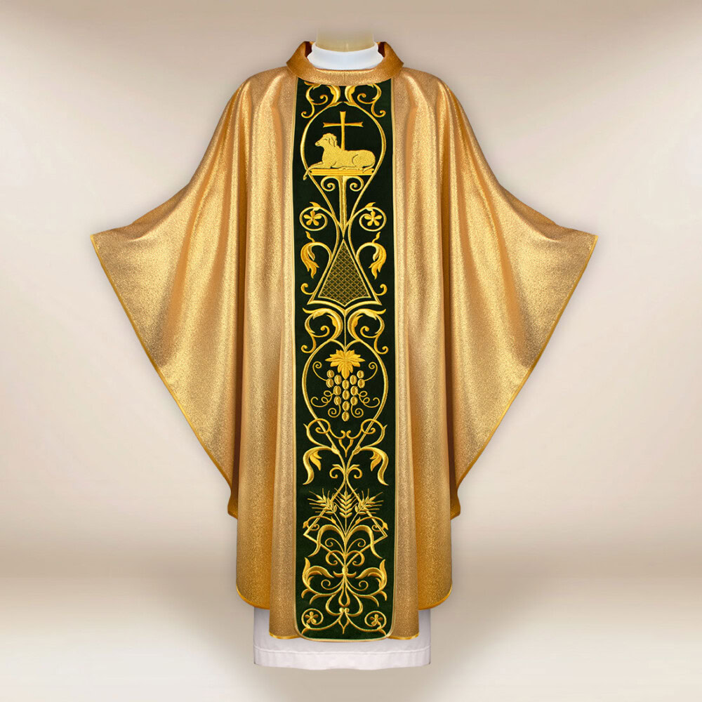 Chasuble avec ceinture en velours brodée Agneau