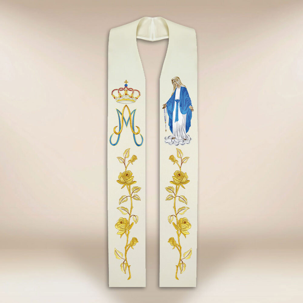 Étole brodée avec l'image de la Mère de Dieu du Rosaire