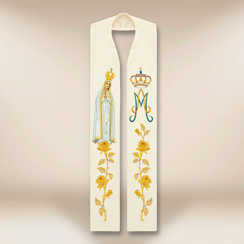 Étole brodée avec l'image de Notre-Dame de Fatima