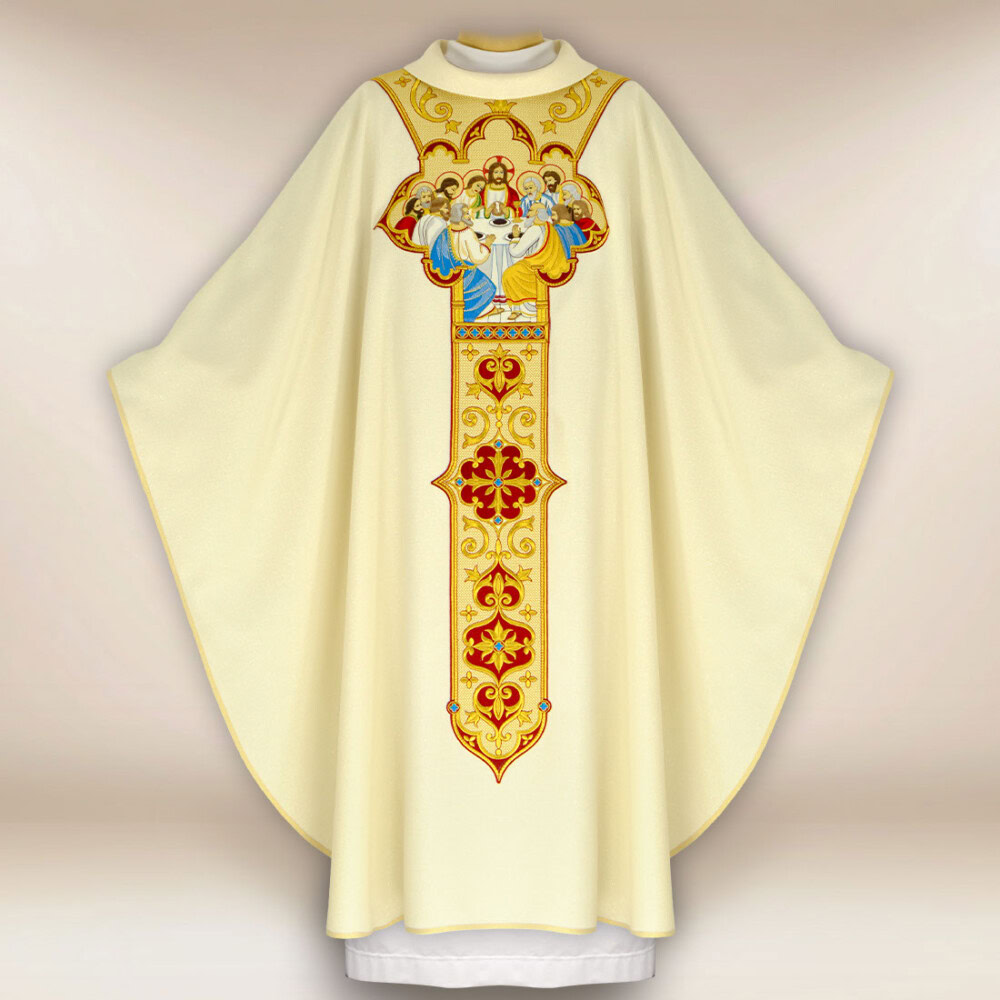 Chasuble brodée La Dernière Cène écru