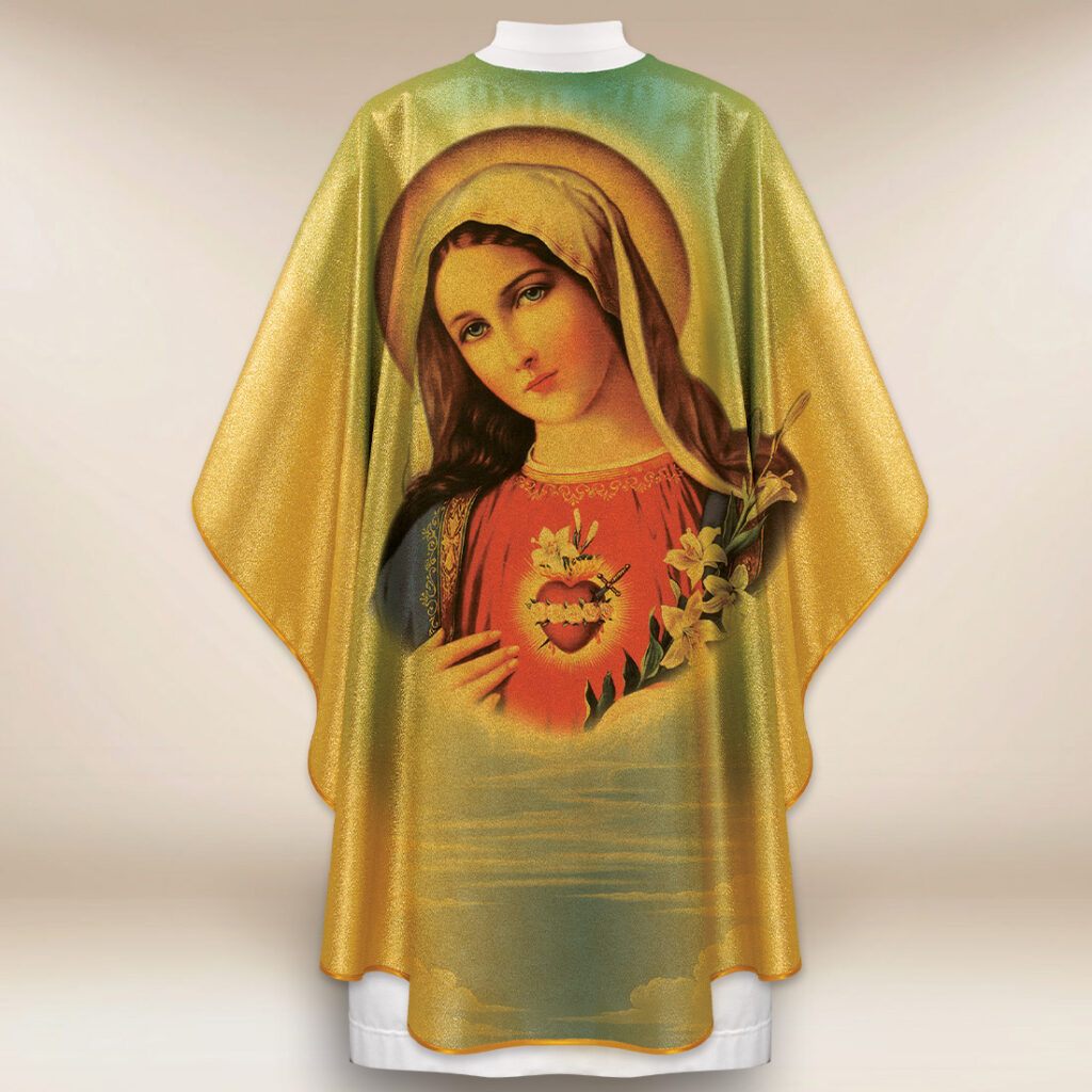 Chasuble dorée avec l'image Cœur de Marie Chasuble dorée avec l'image Cœur de Marie