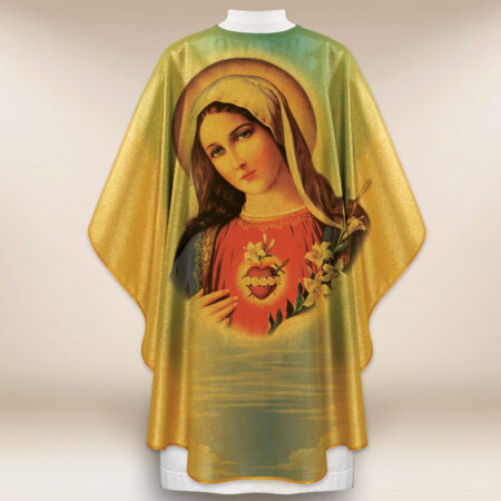 Chasuble dorée avec l'image Cœur de Marie