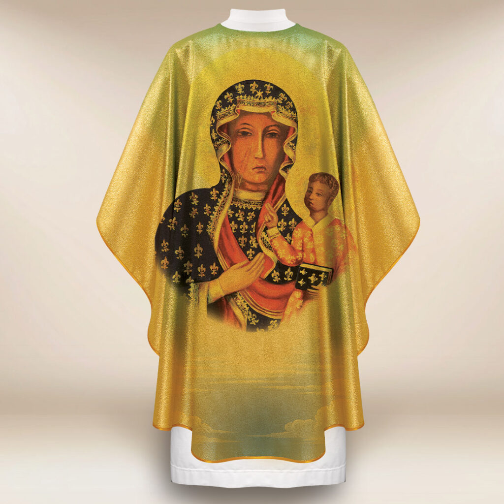 Chasuble dorée avec l'image de Notre-Dame de Czestochowa