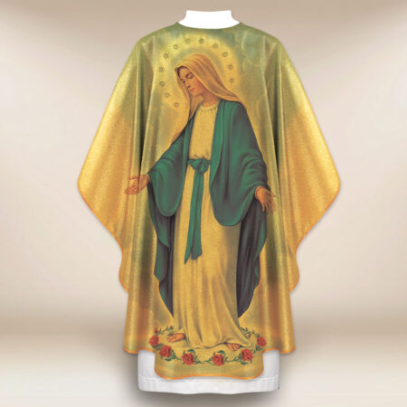 Chasuble dorée avec l'image Mère de Dieu Immaculée