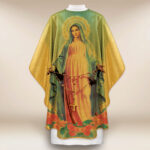 Chasuble dorée avec l'image Mère de Dieu du Rosaire