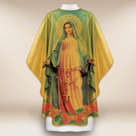 Chasuble dorée avec l'image Mère de Dieu du Rosaire