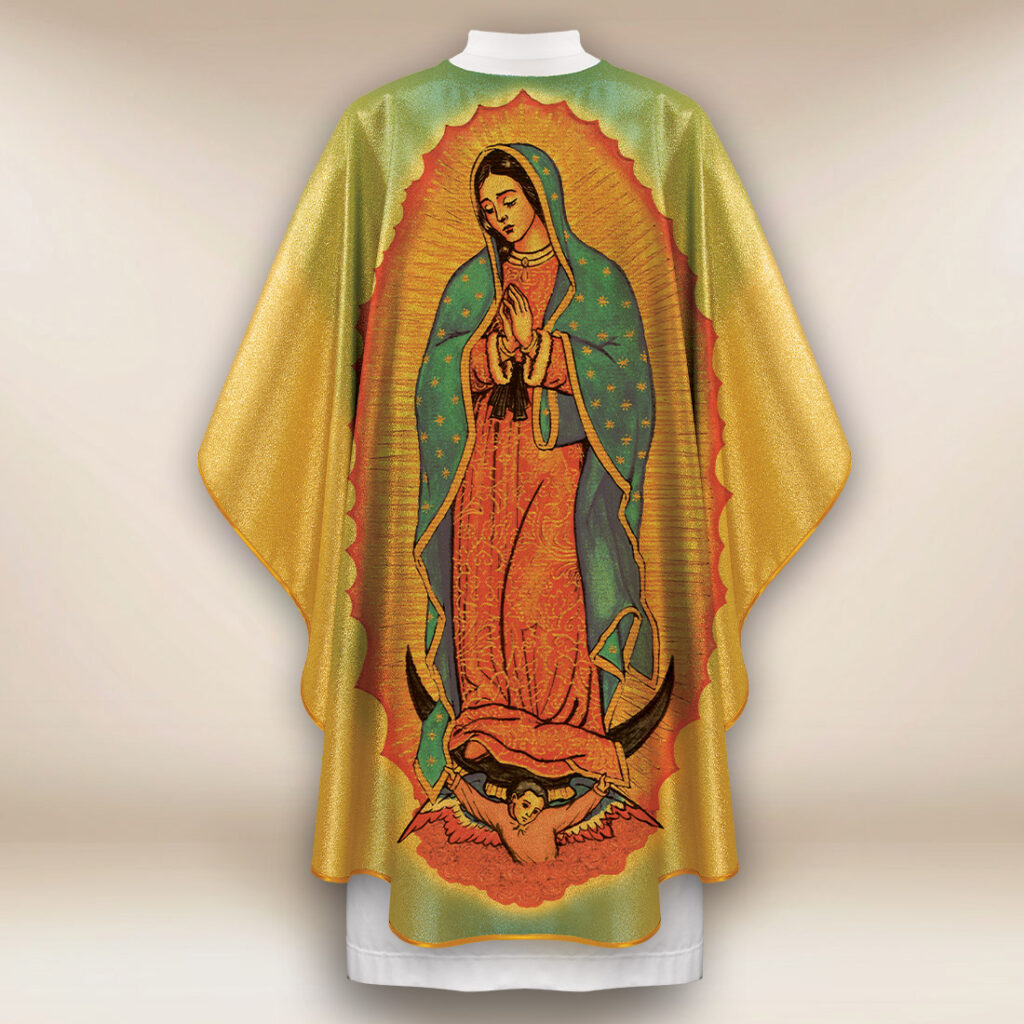 Chasuble dorée avec l'image Notre-Dame de Guadalupe Chasuble dorée avec l'image Notre-Dame de Guadalupe