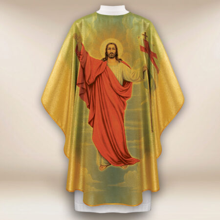 Chasuble dorée avec l'image Jésus Ressuscité