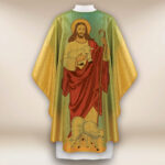 Chasuble dorée avec l'image du Bon Pasteur