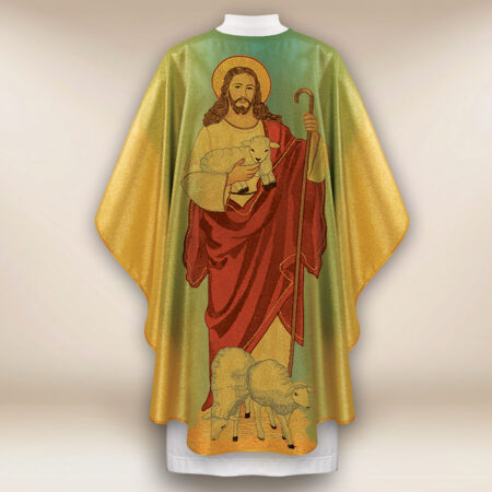 Chasuble dorée avec l'image du Bon Pasteur