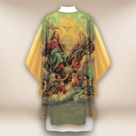 Chasuble dorée avec image de la Sainte Trinité