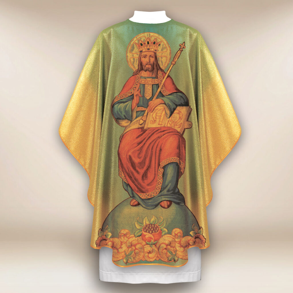Chasuble dorée avec l'image du Christ Roi Chasuble dorée avec l'image du Christ Roi