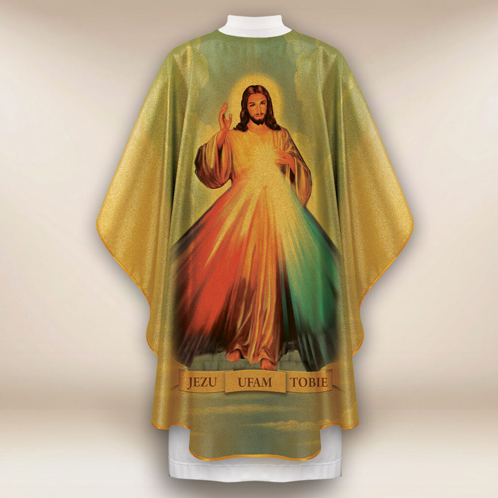 Chasuble dorée avec l'image de Jésus Miséricordieux