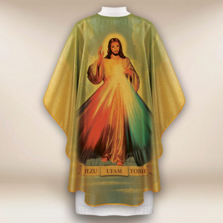 Chasuble dorée avec l'image de Jésus Miséricordieux