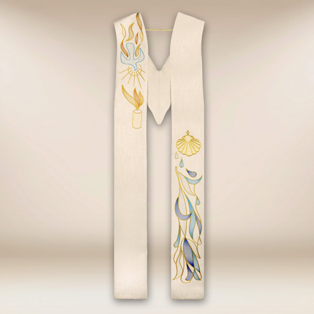 Étole brodée pour le baptême écru