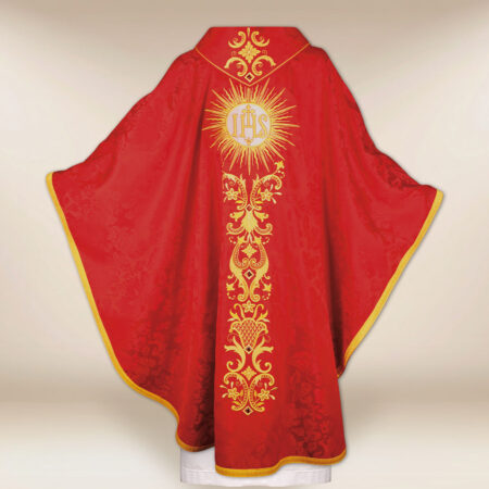 Chasuble brodée rouge avec IHS
