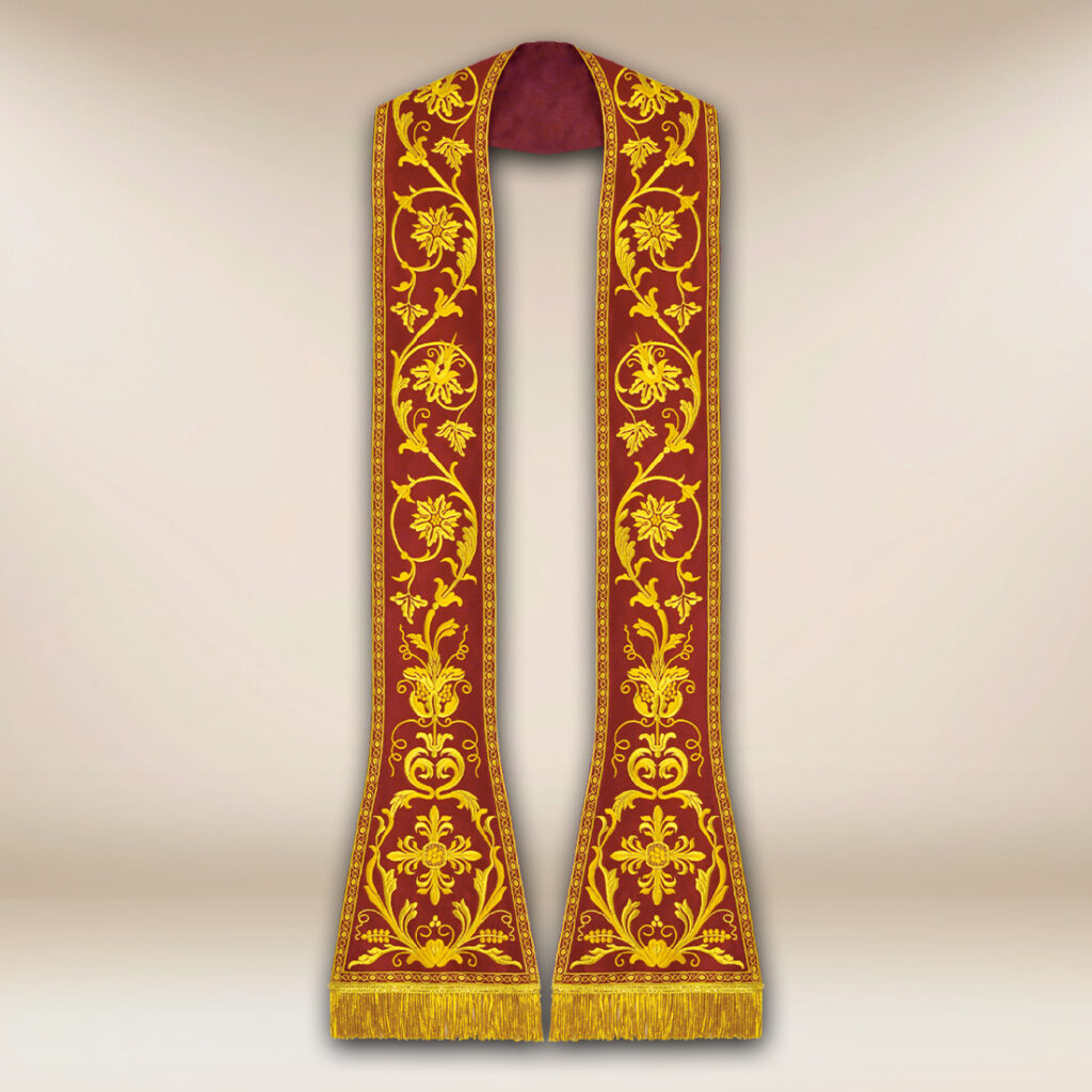 Étole romaine liturgique rouge brodée