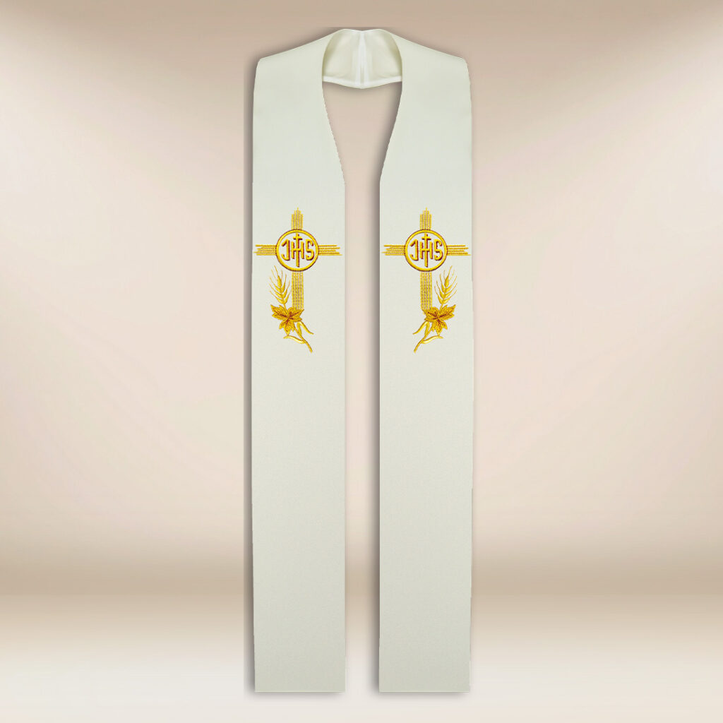 Étole sacerdotale brodée IHS écru Étole sacerdotale brodée IHS écru