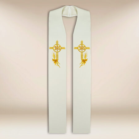 Étole sacerdotale brodée IHS écru