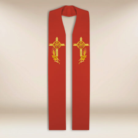 Étole sacerdotale brodée IHS rouge