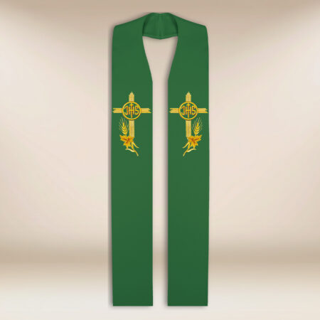 Étole sacerdotale brodée IHS verte
