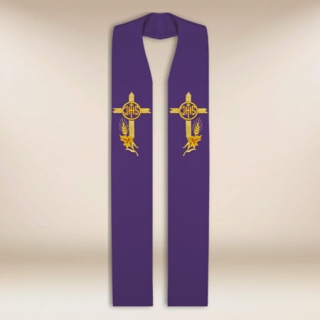 Étole sacerdotale brodée IHS violette