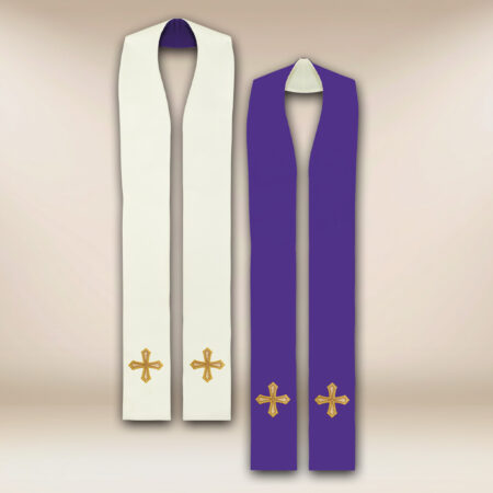 Étole sacerdotale réversible violet et écru