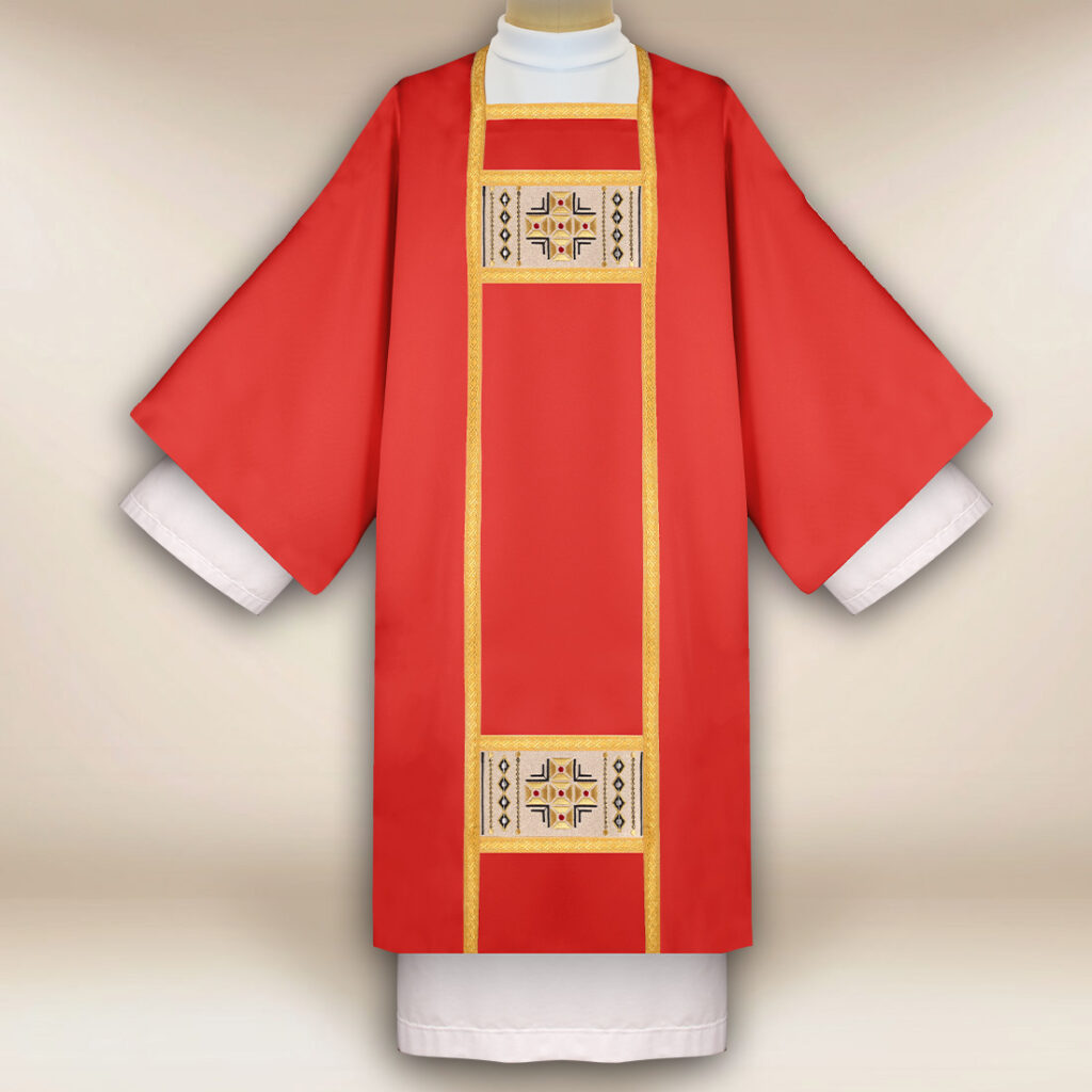 Dalmatique liturgique rouge brodée Dalmatique liturgique rouge brodée