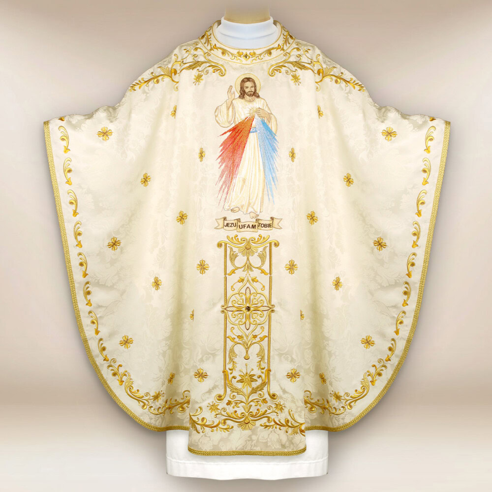 Chasuble liturgique brodée Jésus Miséricordieux Chasuble liturgique brodée Jésus Miséricordieux