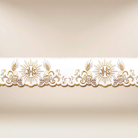 Dentelle brodée dorée avec IHS