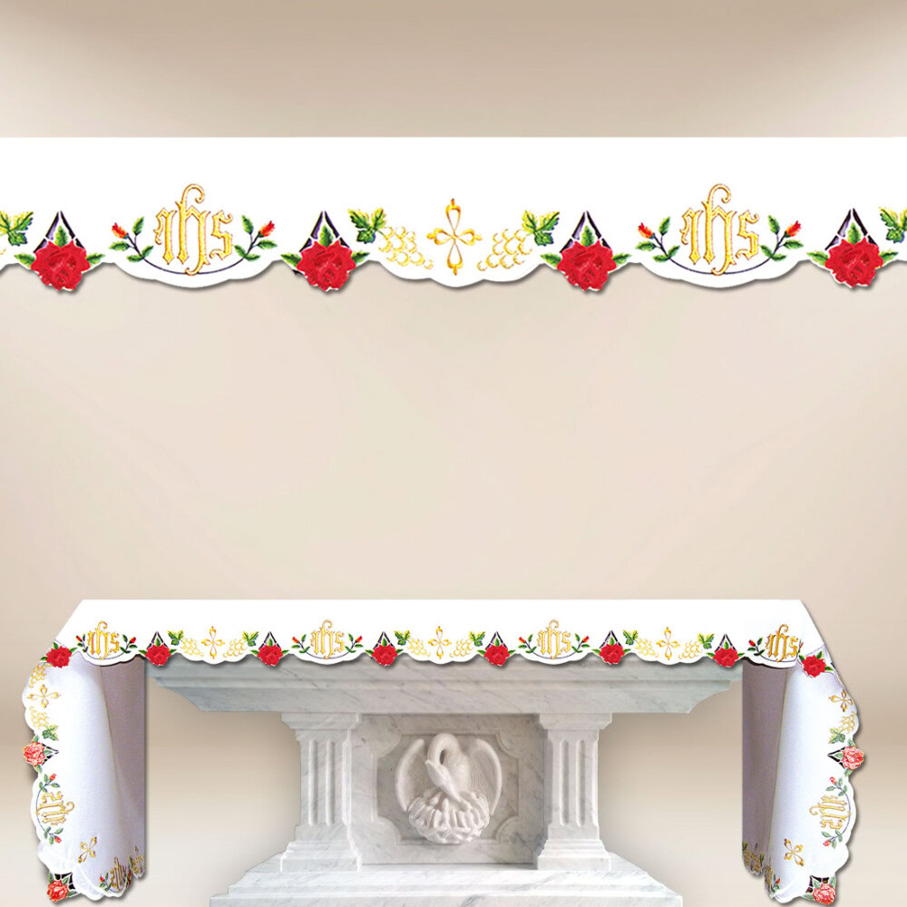 Nappe d’autel brodée Roses 214x115cm