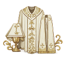 un ensemble de vêtements liturgiques présentant une composition harmonieuse de broderies sacrées