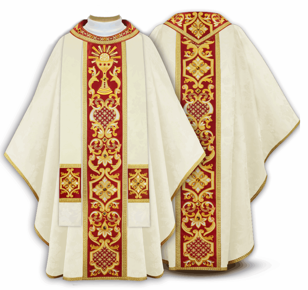 chasuble eucharistique brodée du symbole du calice