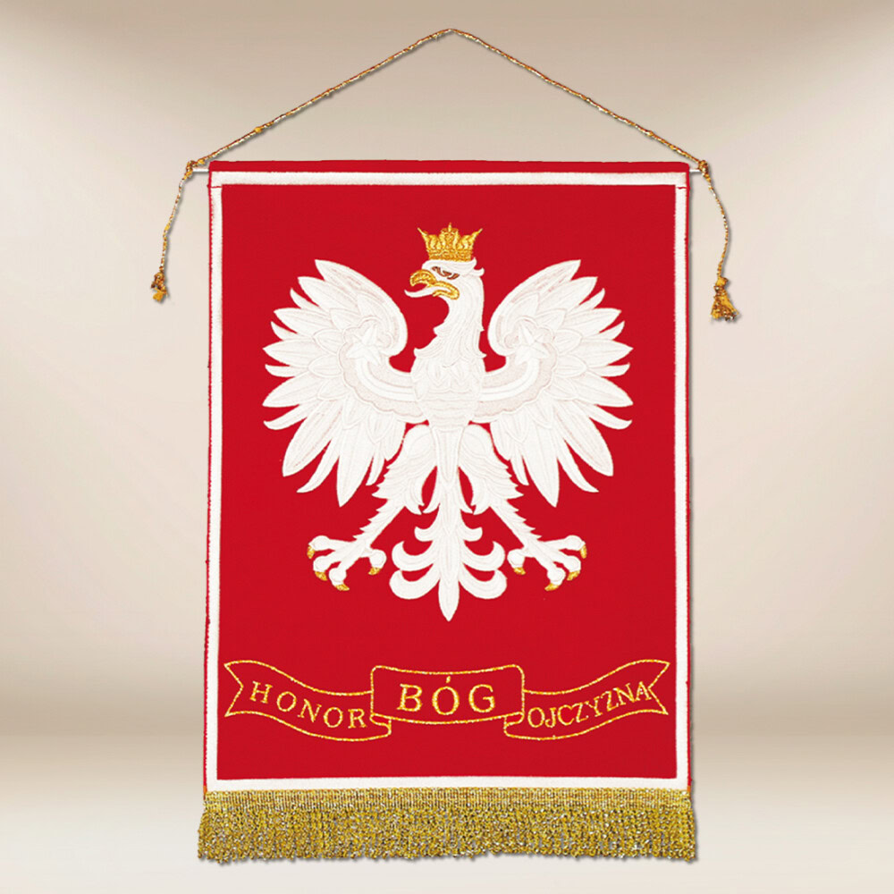 Drapeau avec l'emblème de la Pologne