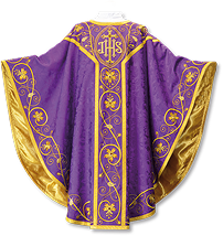 chasuble liturgique brodée, avec une bande décorative centrale