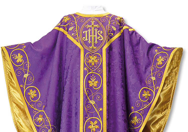 chasuble liturgique brodée – dos de la chasuble orné d'un motif eucharistique