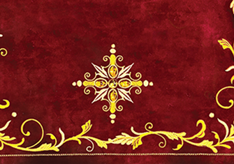 Croix liturgique brodée Pietre E Oro – ornement doré sur velours rouge