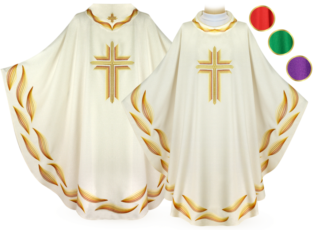 chasubles liturgiques brodées et dalmatiques – ensemble liturgique